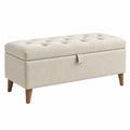 Banc coffre 120 x 45 x 50 cm en tissu beige capitonné avec rangement