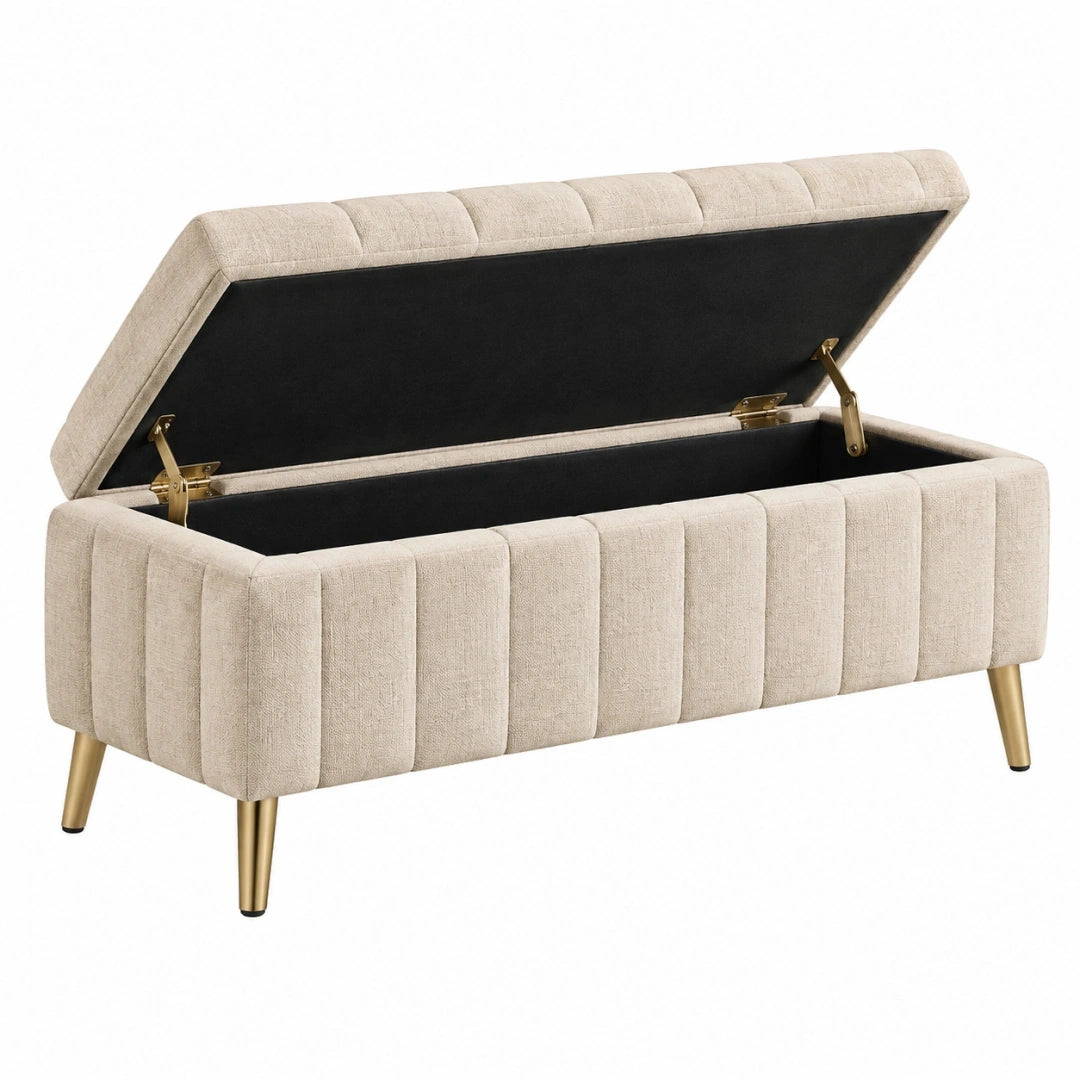 Banc coffre 120 x 45 x 50 cm en tissu beige avec rangement style moderne