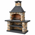 Barbecue de jardin en pierre 140 x 70 x 220 cm gris beige avec cheminée et grille