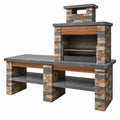 Barbecue extérieur 200 x 70 x 220 cm en pierre et métal gris brun avec cheminée et plan de travail