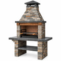 Barbecue de jardin 120 x 70 x 220 cm en pierre gris brun avec grille réglable
