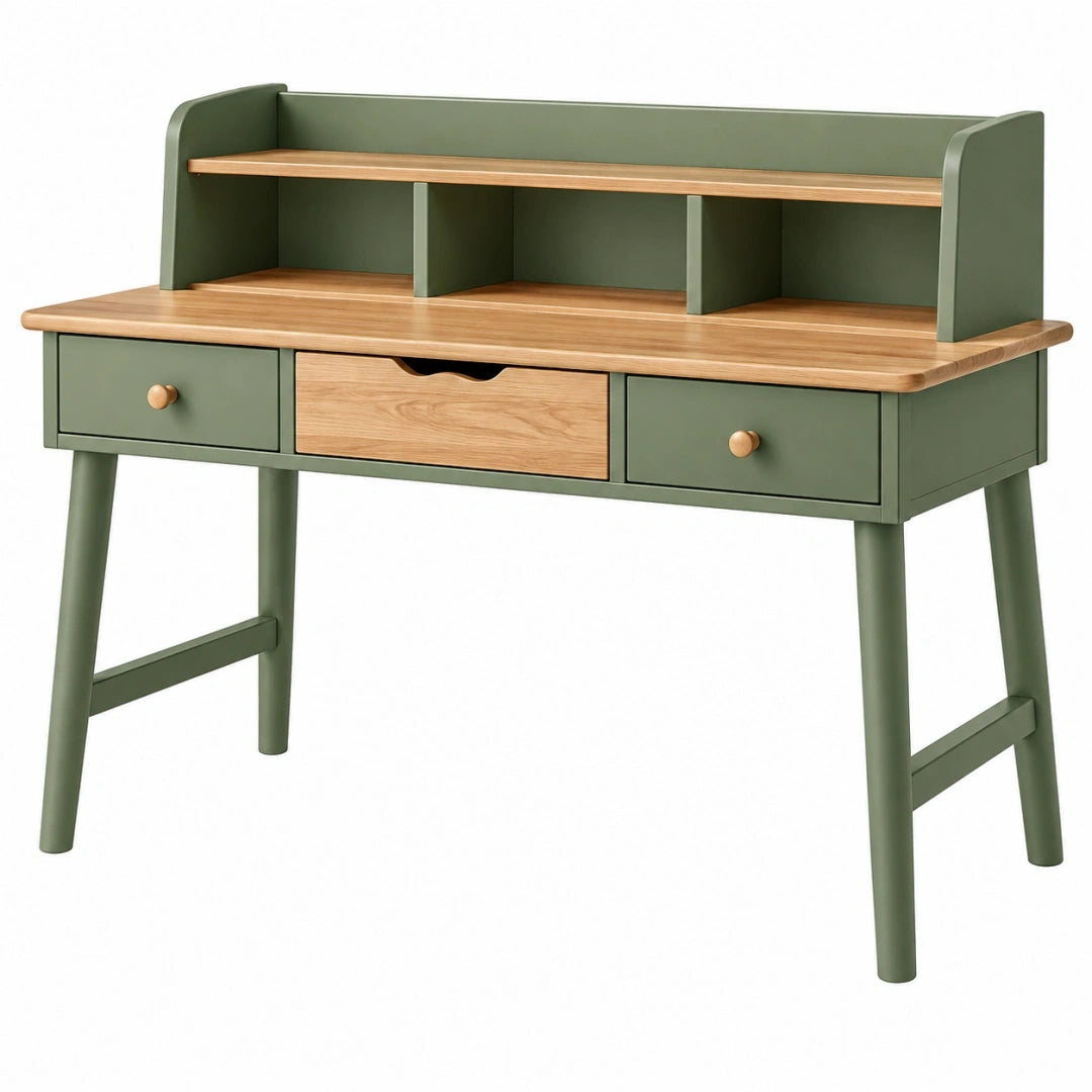 Bureau avec rangement 100 x 55 x 105 cm en bois vert et naturel style scandinave