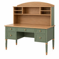 Bureau secrétaire 120 x 60 x 150 cm en bois vert sauge et naturel avec rangements style classique