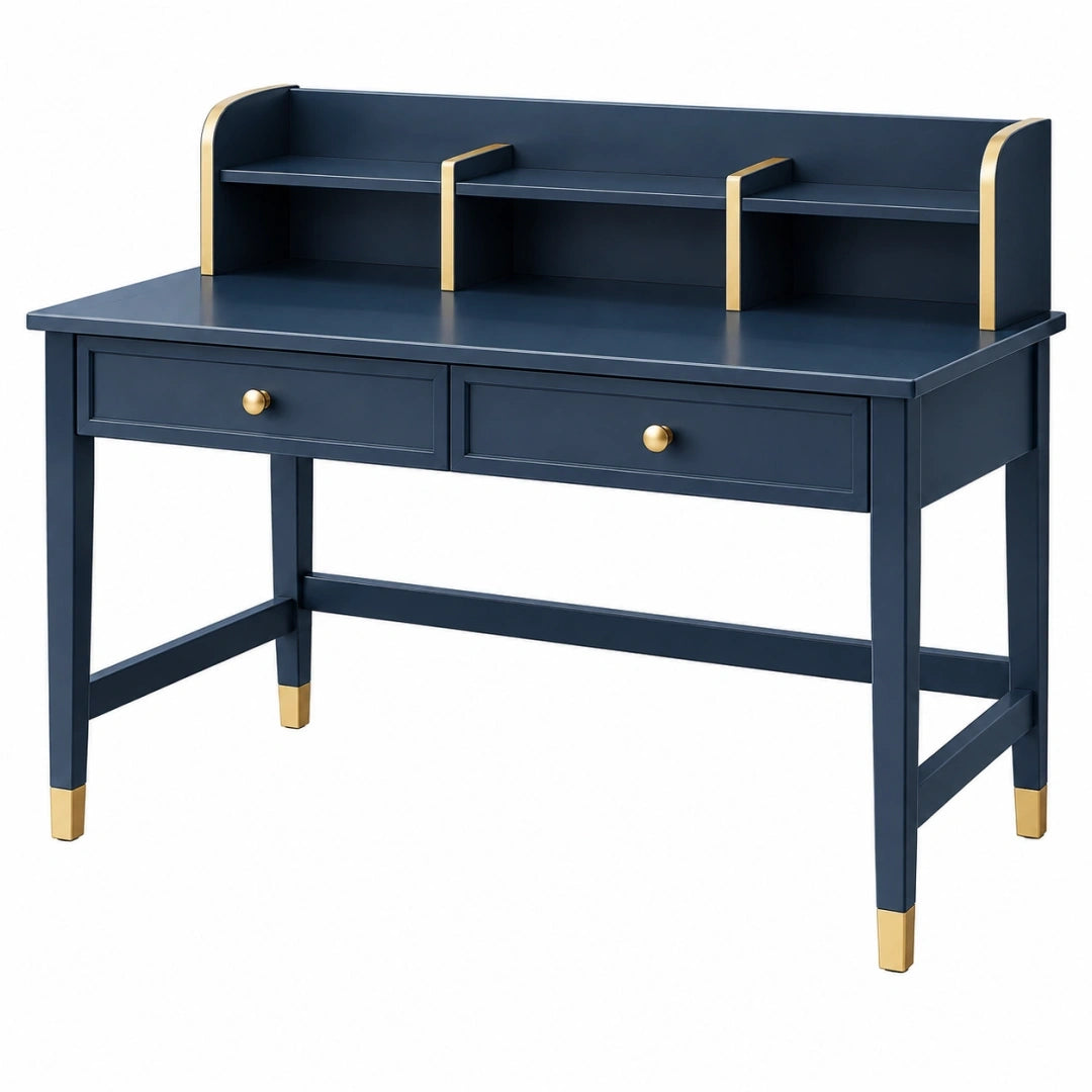 Bureau avec rangement 120 x 60 x 100 cm en bois bleu marine et doré style contemporain