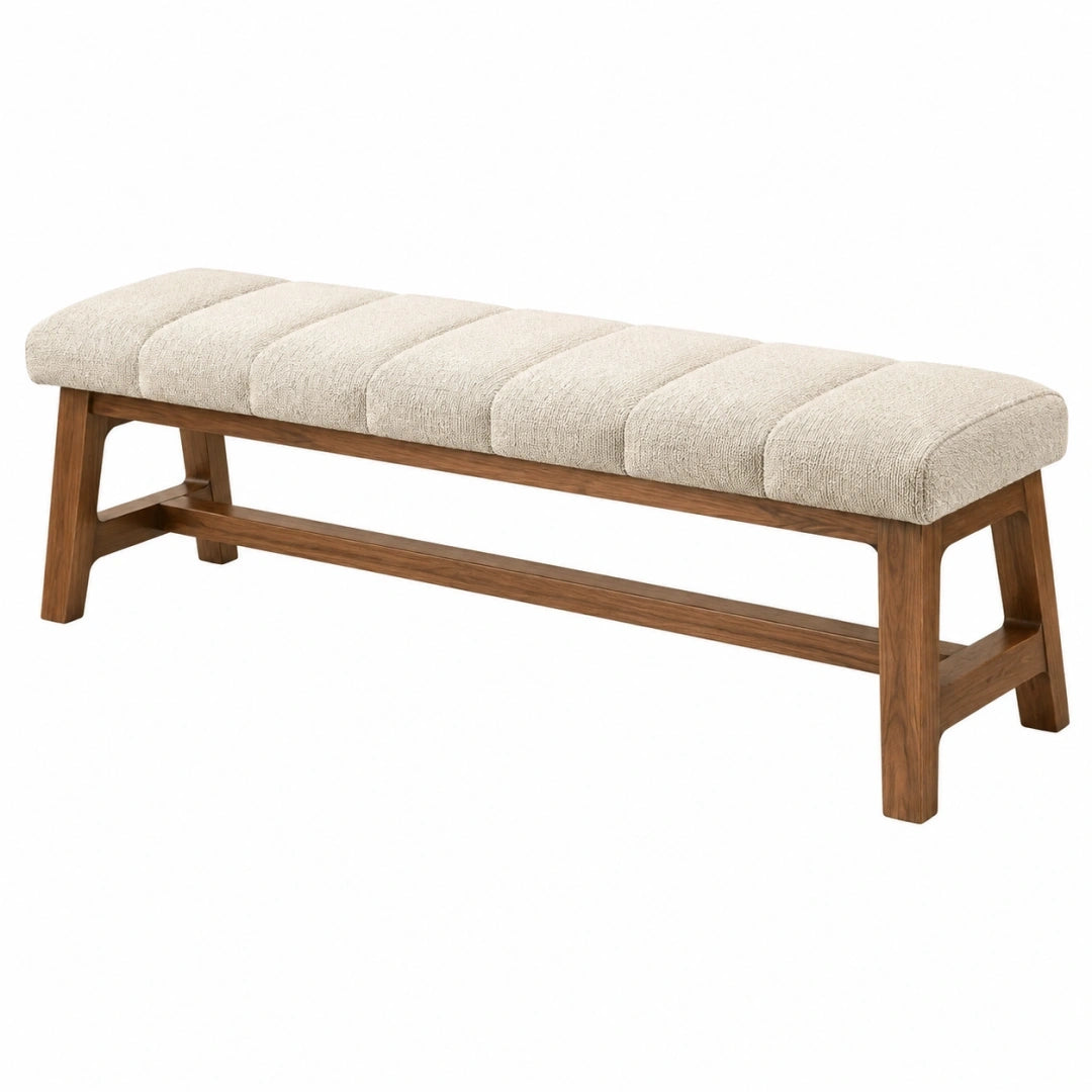 Banc 160 cm en bois brun et tissu beige style contemporain