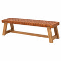 Banc 180 x 40 x 45 cm en bois et cuir marron style contemporain