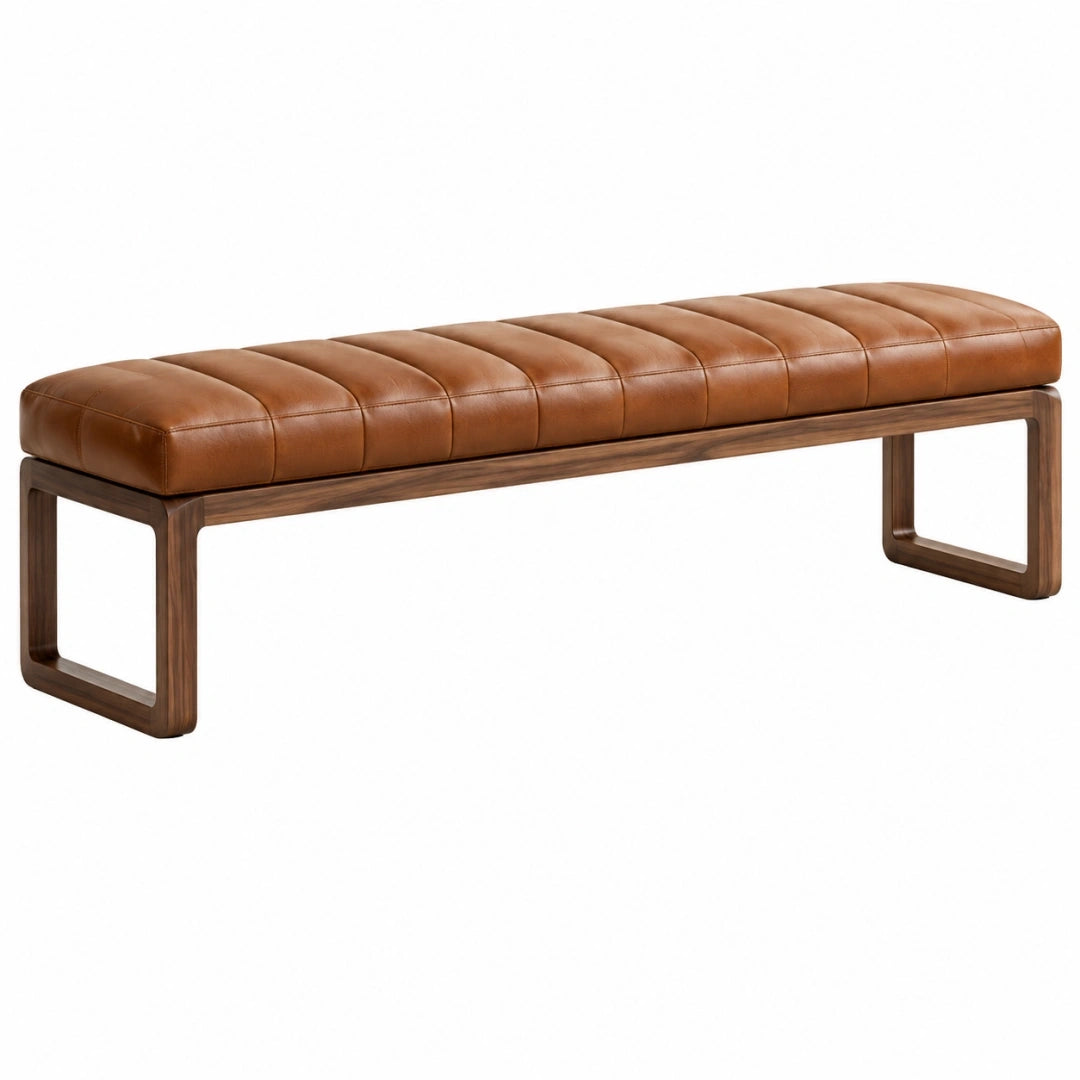 Banc 160 x 45 x 46 cm brun en bois et revêtement aspect cuir style contemporain