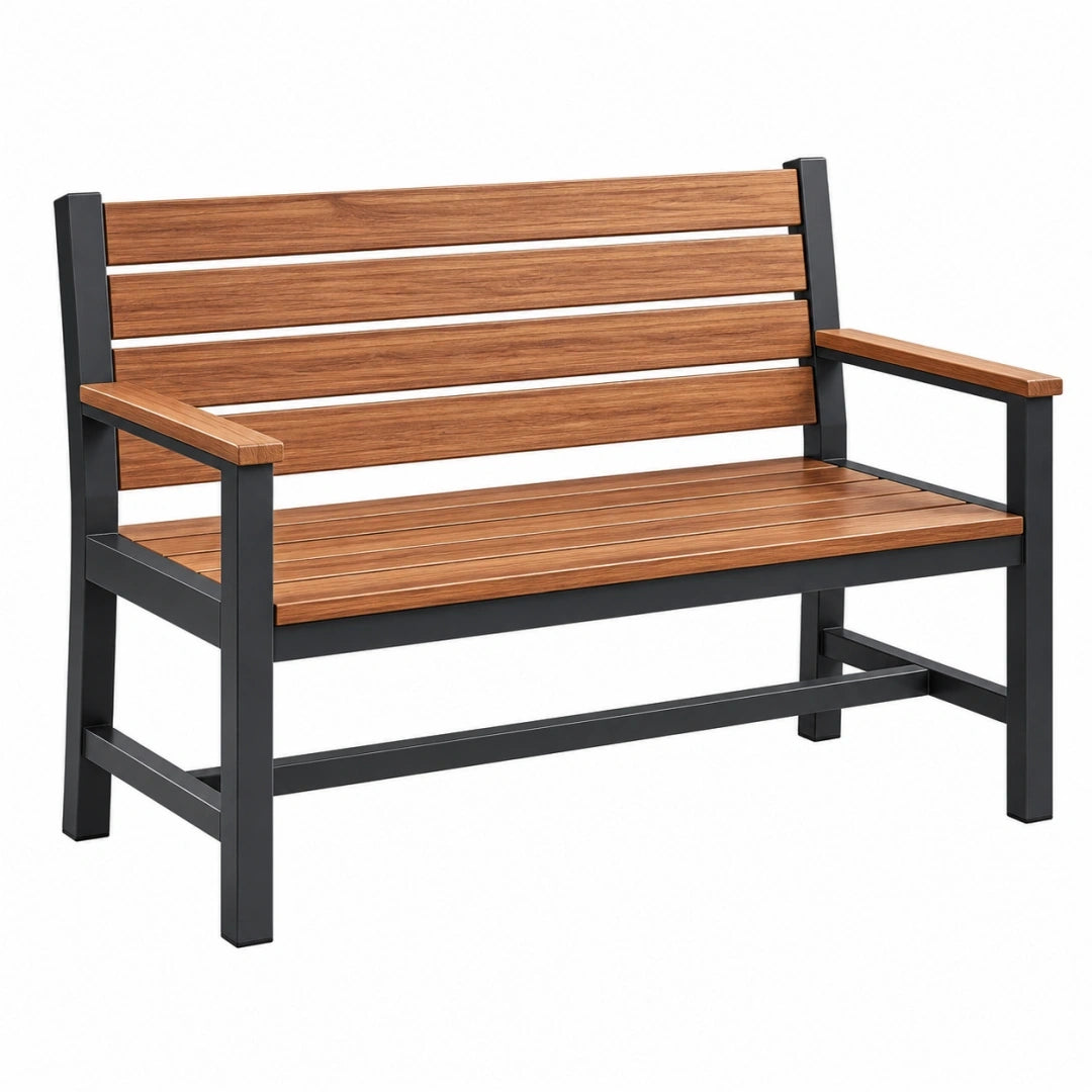 Banc de jardin 120 x 65 x 90 cm bois brun métal noir style contemporain