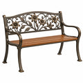Banc de jardin 120 cm en métal et bois bronze marron style floral